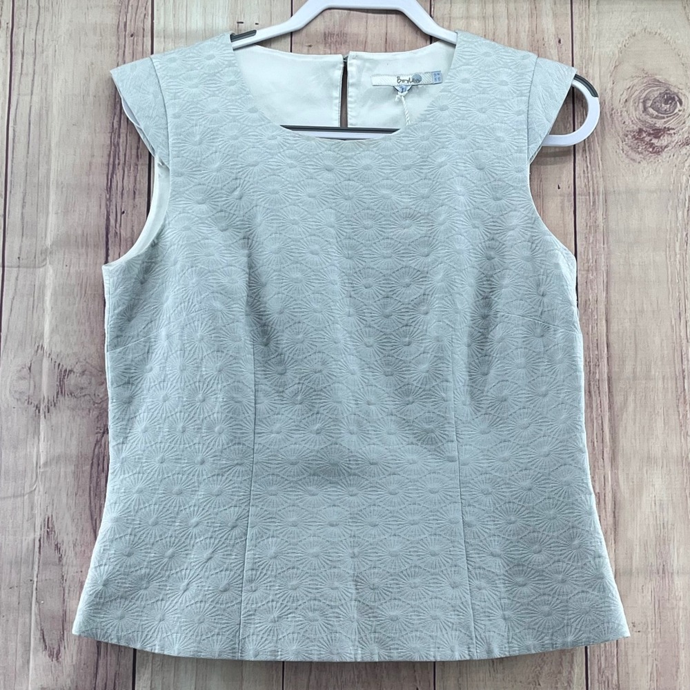 Boden Textured Sleeveless Top Silver Cap Sleeve Square Neck Women Sz US 8